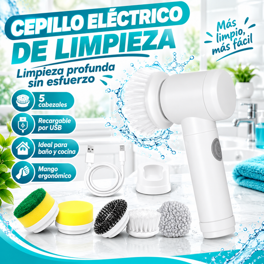 LIMPIADOR ELÉCTRICO ROTATIVO - INALÁMBRICO CON 5 CABEZALES DE CEPILLO DE LIMPIEZA.